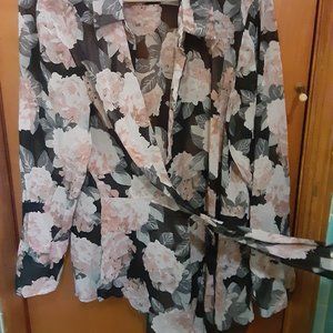 Sheer Floral Button-Up Wrap